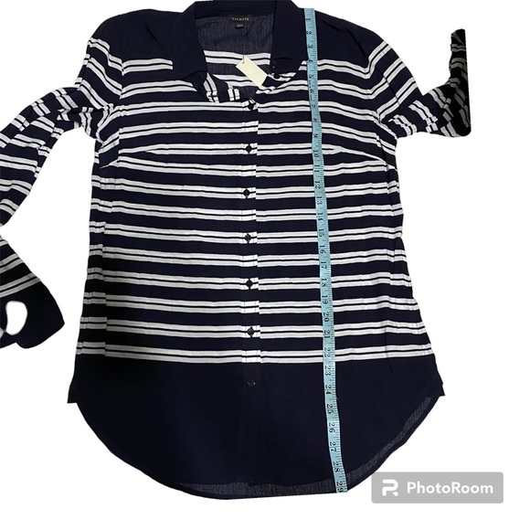 Talbots Long Sleeve Button Down Light Weight Tunic Navy/White | Size Small NWT - Picture 8 of 9